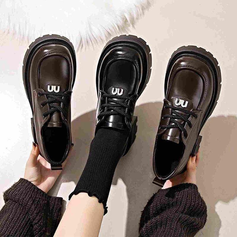 Platform thick heel loafers women's 2025 new autumn versatile British style small leather shoes muffin black jk single shoes