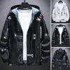 Men Jacket Hooded Zipper Closure Anti-UV Breathable Windproof Daily Wear Elastic Cuff Letter Print Jacket Coat for Daily Life
