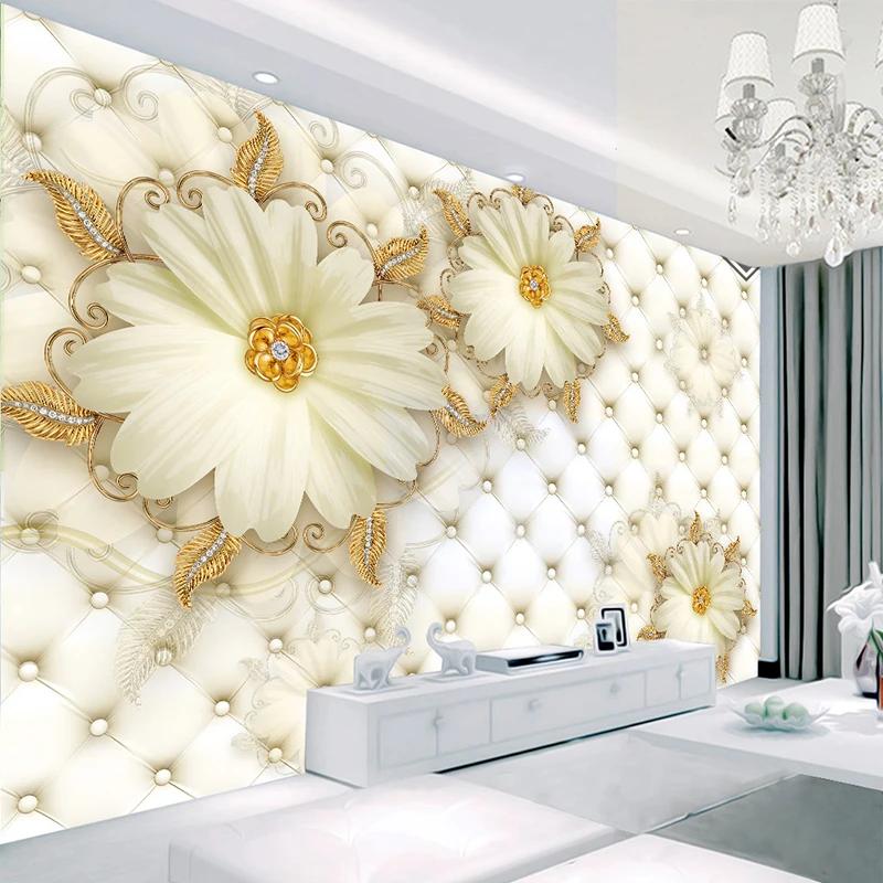 Fototapeta 3D Fototapeta v evropském stylu Luxusní zlaté šperky Květina Měkké balení Fototapeta Hotel Obývací pokoj Murales