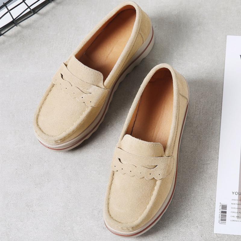 Dámské mokasíny z pravé kůže s plyšovou podšívkou, elegantní boty na platformě, nazouvací, ležérní boty pro matky, módní rockerky