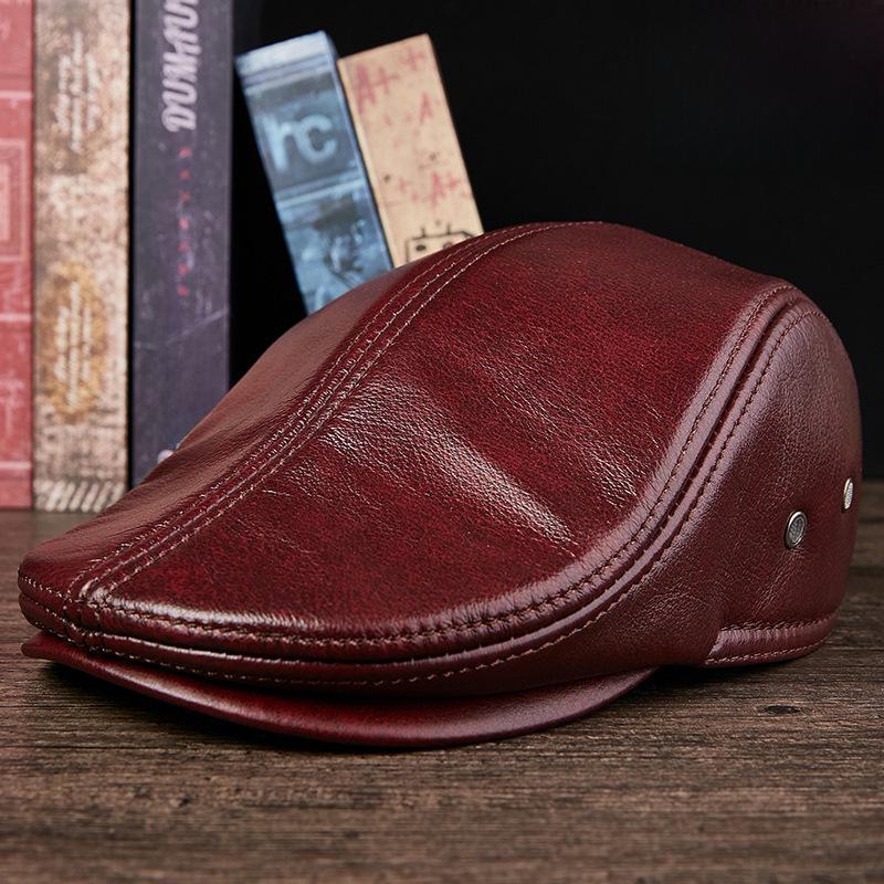 Herrehatt i ekte skinn – Stilig, varm, tykk kuskinnberet for middelaldrende og eldre (Høst vinter)