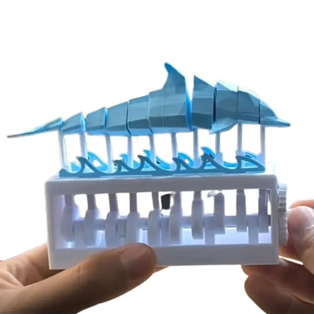 

3D Printing Mechanical Dolphin Model Hand Crank Gear Movable Model Desktop Ornaments Children s Gifts Manual Toys небесно-голубой