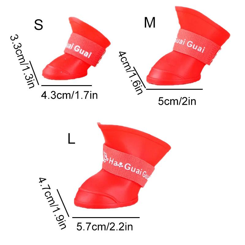 4Pcs Four Legs Waterproof Silicone Anti Slip Pet Shoes Wear-resistant Rain Shoes Soft Sole Jelly Color
