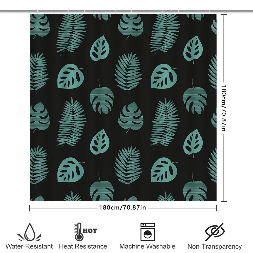 Blue Green Leaf Shower Curtain Waterproof Bath Decoration For Modern Bathroom Decor Dark Green Black Background Print 72X84 In (