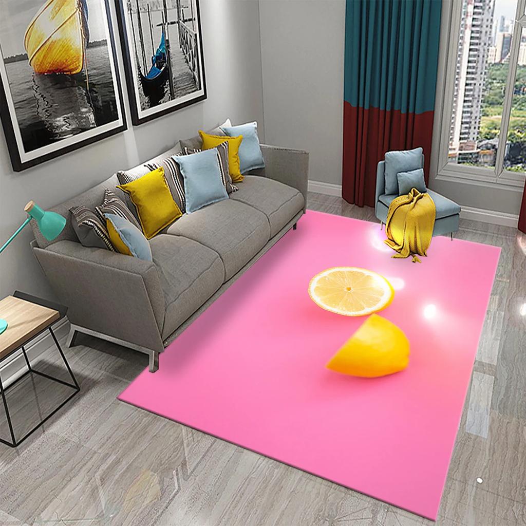 Yellow Lemon Rug Fruit Theme Carpet Pink Background Floor Carpets Bedroom Living Room Rectangle Rugs Decor Door Mat Yoga Mats