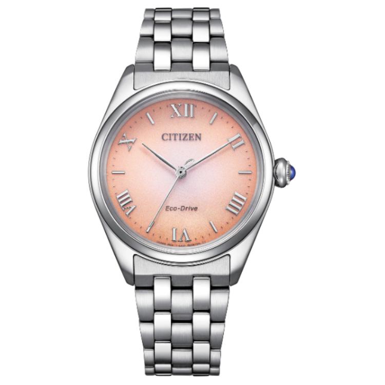 CITIZEN L 50m Waterproof Light Powered Quartz Movement Stainless Steel Strap Watch EM1140-80X Pink Watch Dial