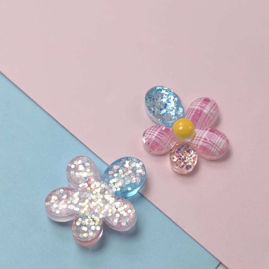 Glitter Flower Resin Cabochons Resin Embellishments for DIY Crafts,Scrapbooking,Jewelry Making,Easter,Valentine's Decor