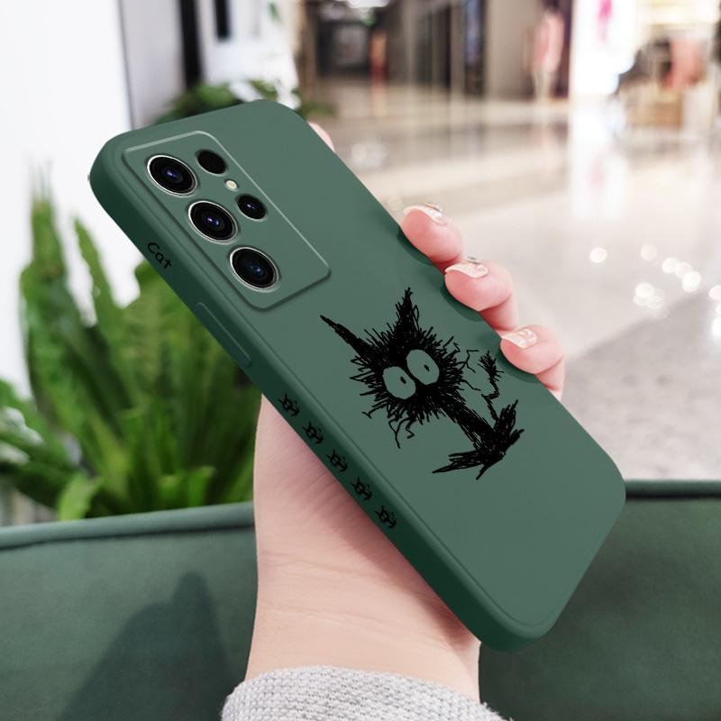 

Scrawled Cat Phone Case For Samsung Galaxy S25FE S24 S23 S22 S21 S20 S10 S10E Ultra Plus FE Note 20 Ultra 10 Plus Cover Galaxy S25 темно-зеленого