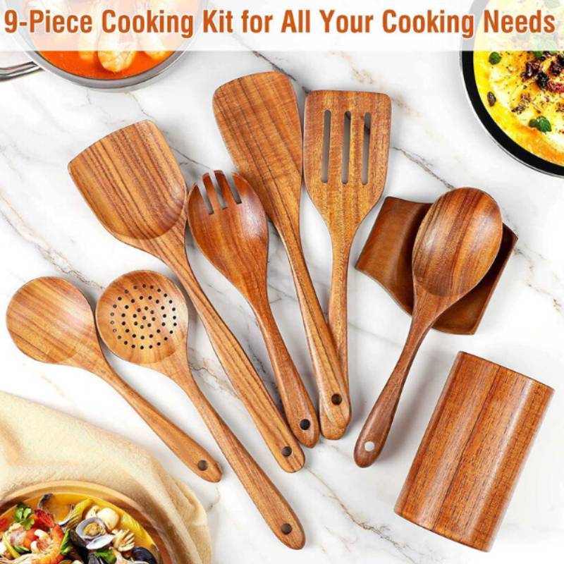Ensemble d'ustensiles de cuisine en bois avec poignées pour la cuisine maison Outils de cuisson