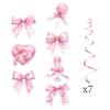 Pink Bow Themed Banner Spiral Pendant Bow Pattern Girl'S Birthday Party Decoration Supplies