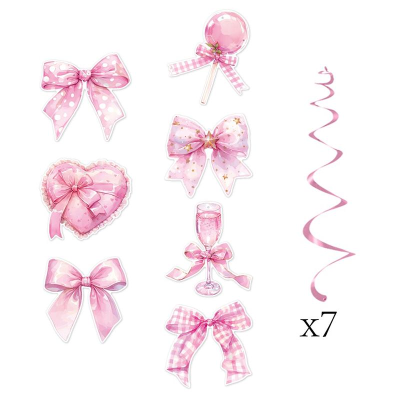 

Розовый баннер на тему бантиков, спиральная подвеска, узор с бантиками, принадлежности для украшения на день рождения девочки