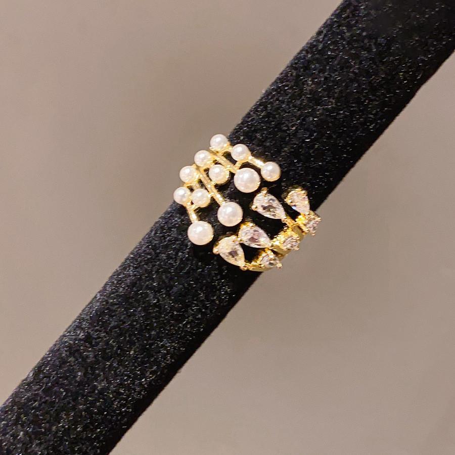 

18k Goldplated Pearl Open Ring With Zirconium For Women Elegant Hand Accessory Style A