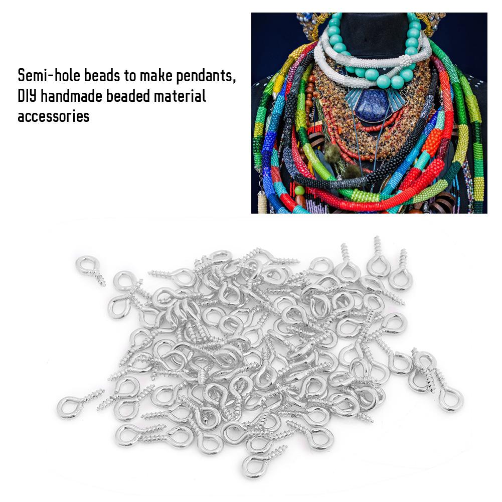100 Stück DIY Metall Schrauböse Stift Bohrhaken Öse Ton Harz Schmuckzubehör (Silber)
