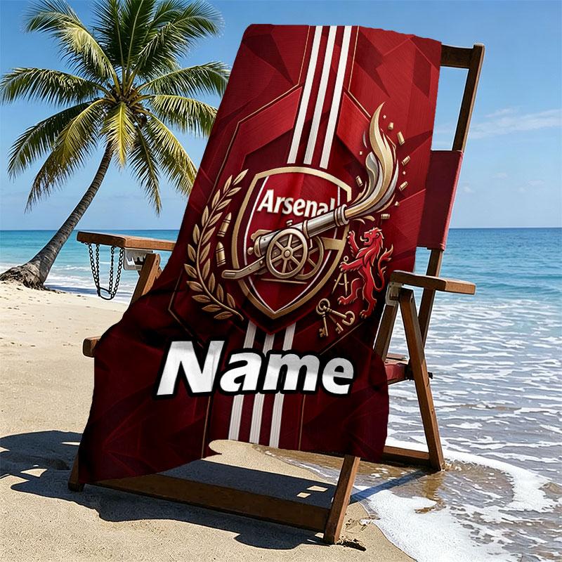 Custom Name Personalized Arsenal F.C Print Beach Towel, for Trip Camping Beach Party Home Decor, Birthday Gift for Family & Friends