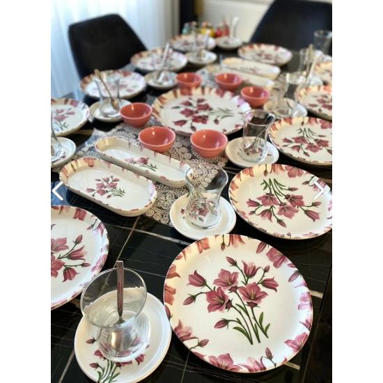 Pink Narcissus Großes Familien-Frühstücksset für 12 Personen, 35-teilig