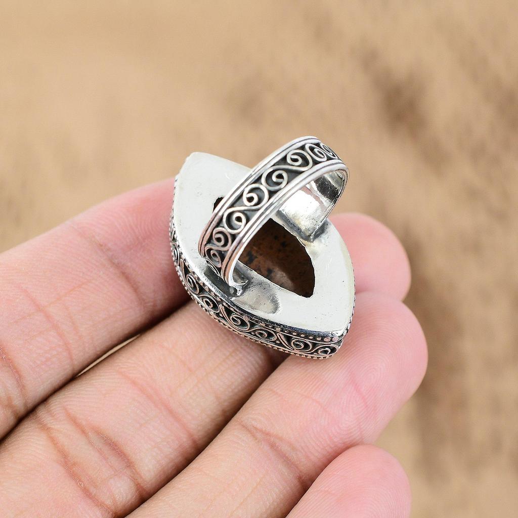 Natürlicher Mahagoni-Obsidian Edelstein Mehrstein Vintage Ring Größe 9 925 Silber