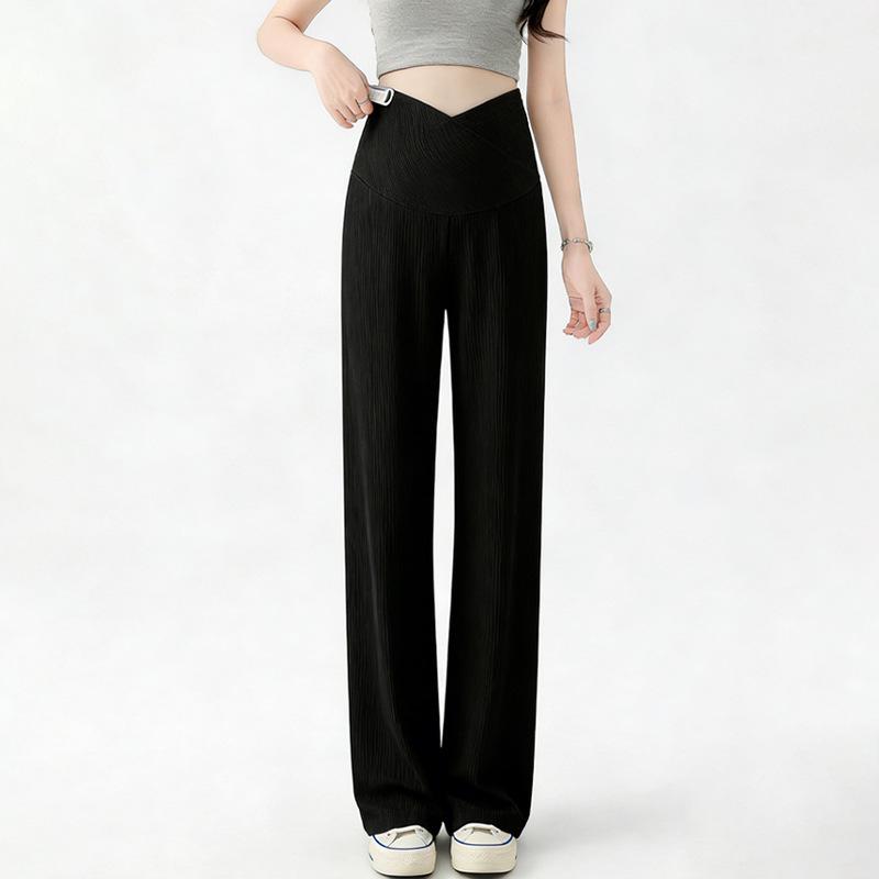Plus Size High-Waisted Wide-Leg Maternity Ice Silk Pants - Summer Fashion XXL чёрный
