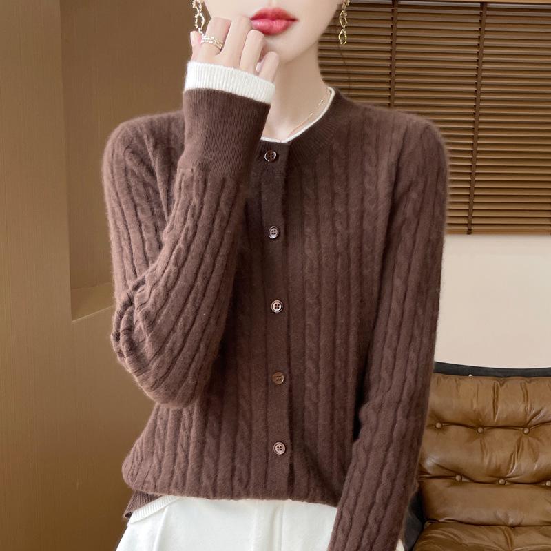 

Женский свободный вязаный двухсекционный свитер-кардиган с бархатным верхом Extra Large