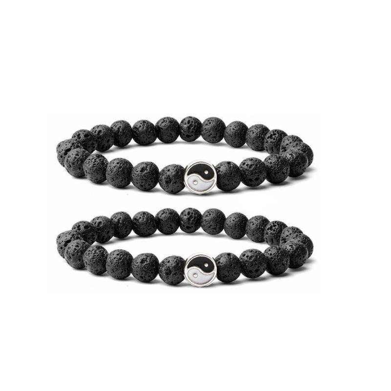 1Pc/2Pcs Trendy Tai Chi Yin Yang Hand String Black White Matte Onyx Howlite Man Bracelet Contrast Handmade Beaded Women Bracelet