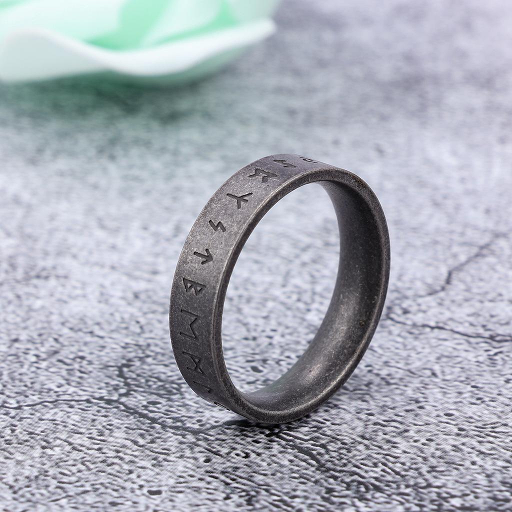 Vintage Viking Rune Ring For Men Unisex Minimalist Distressed Stainless Steel Jewelry