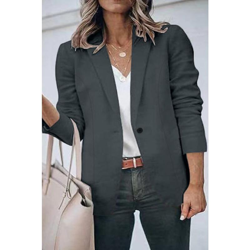 

IHUASU Women s Vintage Casual Solid Color Print Long Sleeve POLO Neck Jackets & Coats Unique design XXL сірий колір