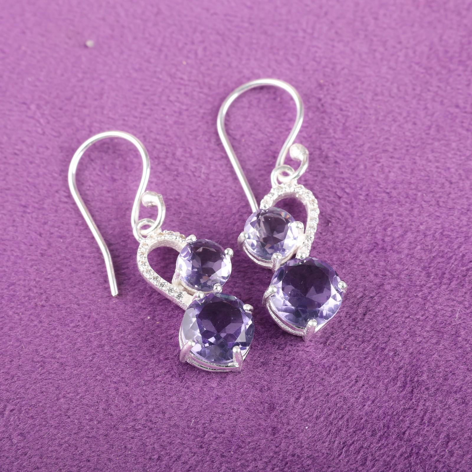 

Иолит Драгоценный камень 925 Стерлинговое серебро Ювелирные изделия Циркон Серьги Для Юбилейного подарка CZE-3-11