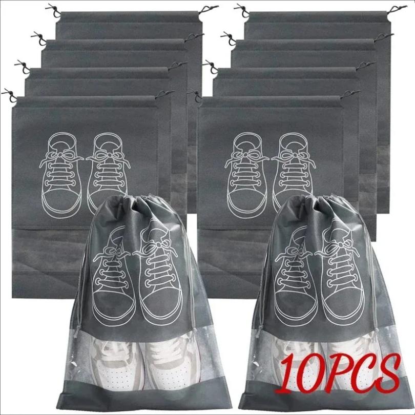 10pcs Bolsas Organizadoras de Almacenamiento de Zapatos No Tejidas de Viaje Portátiles para Armario Bolsillo Impermeable Ropa Bolsa Colgante Transparente