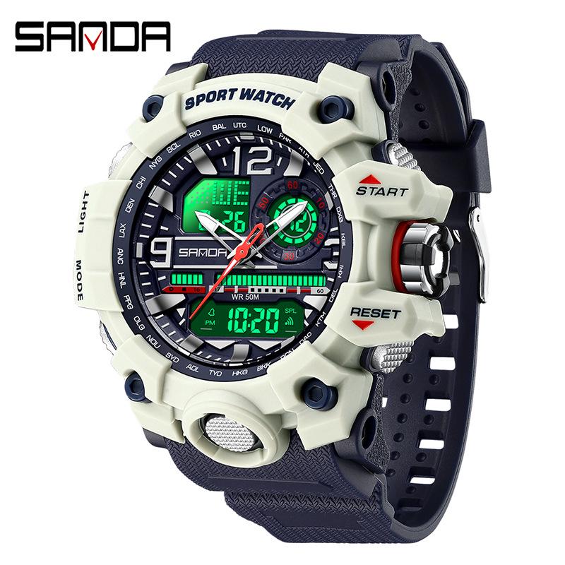 SANDA Women's Trendy LED Dual Display Waterproof Watch with Hourly Chime
