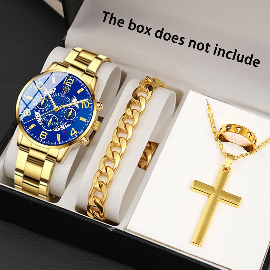 Watch Accessories 4-Piece Men'S Watch Set Men'S Fashion Quartz Watch