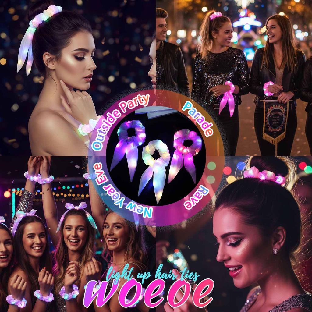 1-20PCS Glow Scrunchie Hair Tie Glow in Dark Ponytail Holder for Women Girls Carnival Birthday Party Rave Gift Elastic Hair Band