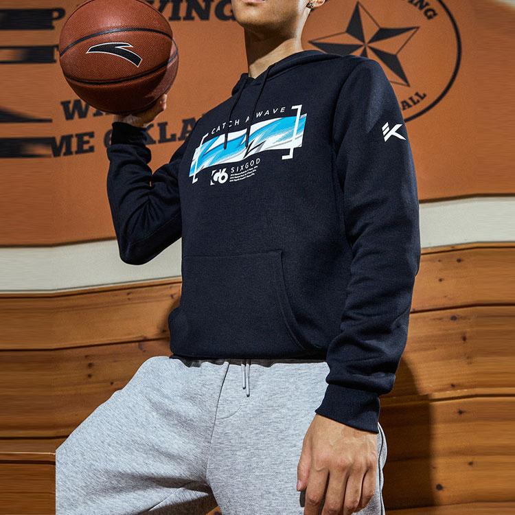 Anta Thompson KT Basketball Series Printed Casual Hoodie Men Tops Black 152131718-3