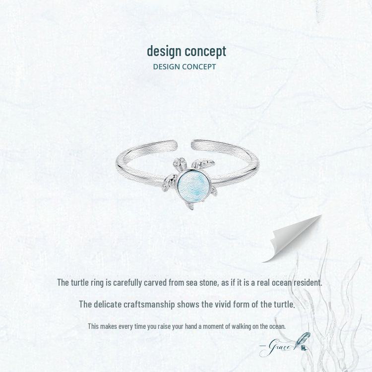 Avle S925 Sterling Silver Blue Turtle Adjustable Ring for Women