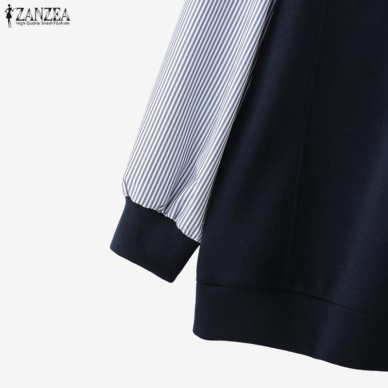 ZANZEA Women Casual Stripe Print Splice Long Sleeve Autumn Thin Sweatshirt