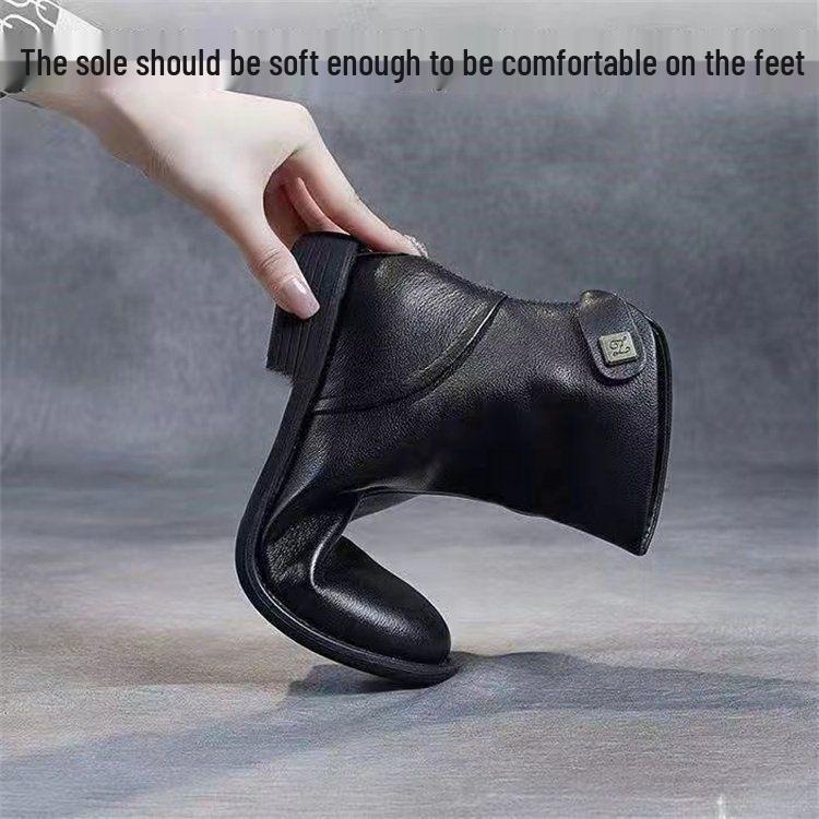 2025 Women's Winter Martin Boots: Fleece-lined Warm Flat-bottom Soft Leather, Trendy and Versatile Mid-calf Ankle Boots