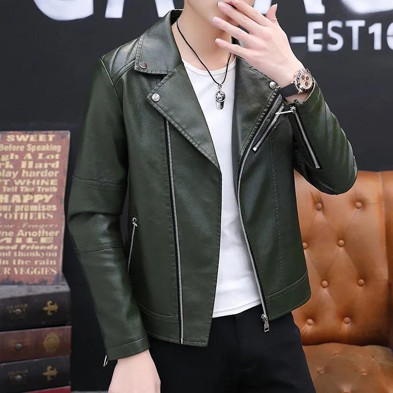 Men's Korean Version Motorcycle Slim Fitting Leather Jacket Men's Plush Leather Jacket British Fashion Leather Jacket Men