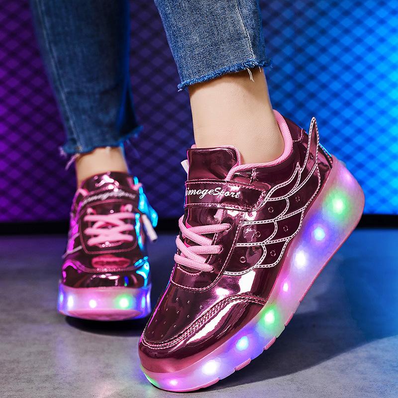Buty do biegania dla dzieci Rolki z podwójnymi kółkami i błyskającymi diodami LED Tenisówki na kółkach dla nastolatków i studentów