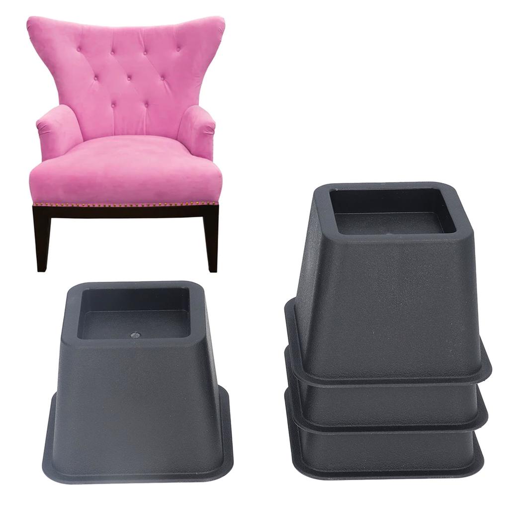 6Pcs 3 Inch Trapezoid Furniture Risers Sofa Leg Pads for Bed Table Cabinet Sofa Feet Black