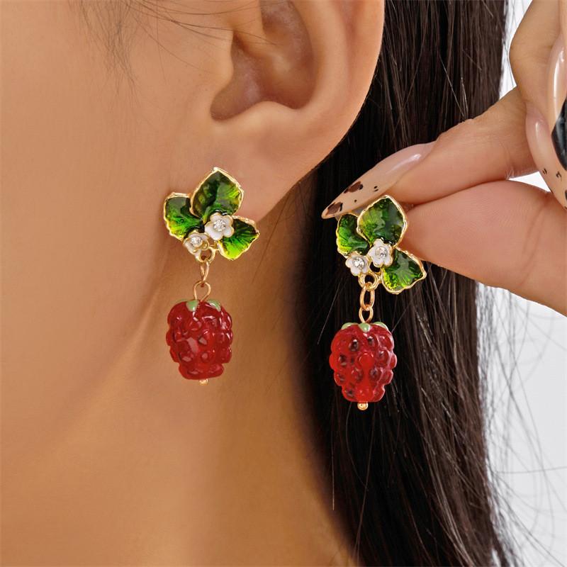 Christmas Strawberry Pendant Earrings With Zinc Alloy Dangle For Women And Men