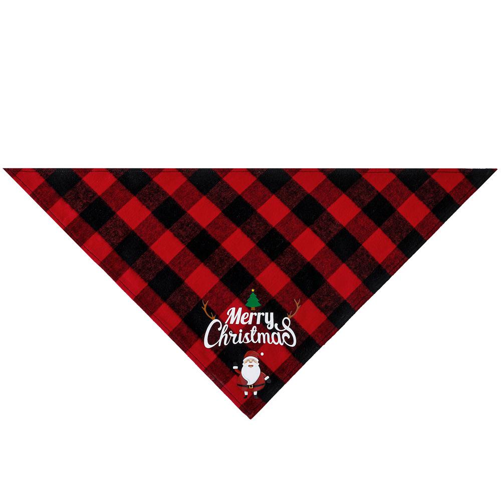 Festive Plaid Pet Drool Bib - All-Cotton Red, Black & Green Triangle Scarf