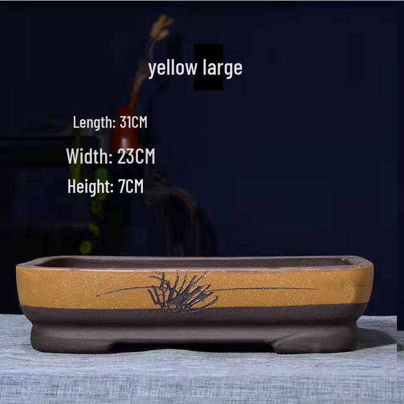 Extra-Large Breathable Purple Clay Square Bonsai Pot for Succulents and Green Plants
