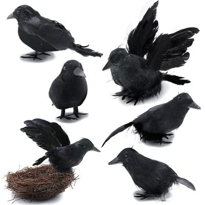 6 peças de Ornamento de Corvo Preto de Halloween com Ninho de Pássaro Corvo Realista Feito à Mão Suprimentos de Decoração de Halloween