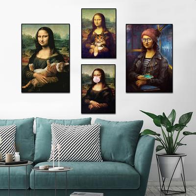 Vintage Mona Lisa mit Katze, Leinwandgemälde, lustige Poster und Drucke, Wandkunst, Bilder für Wohnzimmer, Heimdekoration, Cuadros