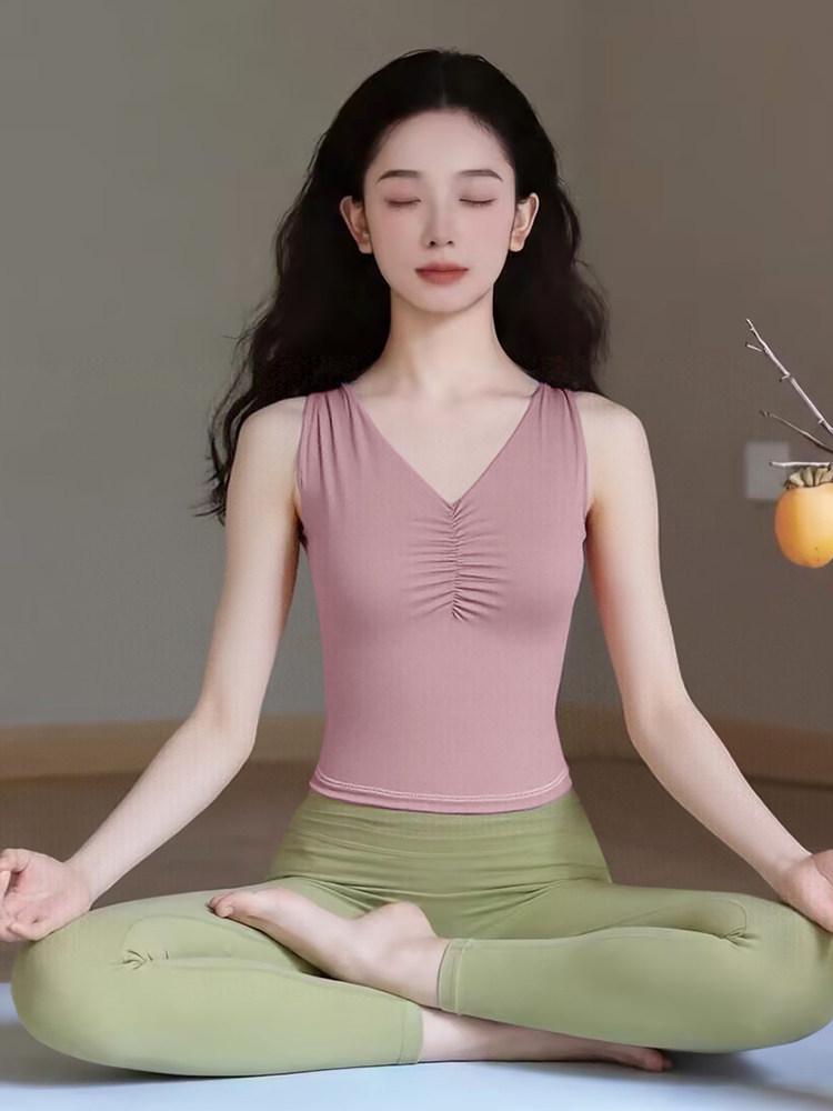 Women's 2025 Chinese Style Yoga Vest with Chest Pads - Stunning Print Pilates Fitness Top