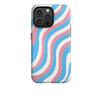 Contrasting stripes are suitable for Apple 13ProMax double-layer film case, pink and blue 17PRO matte mobile phone case 16E.