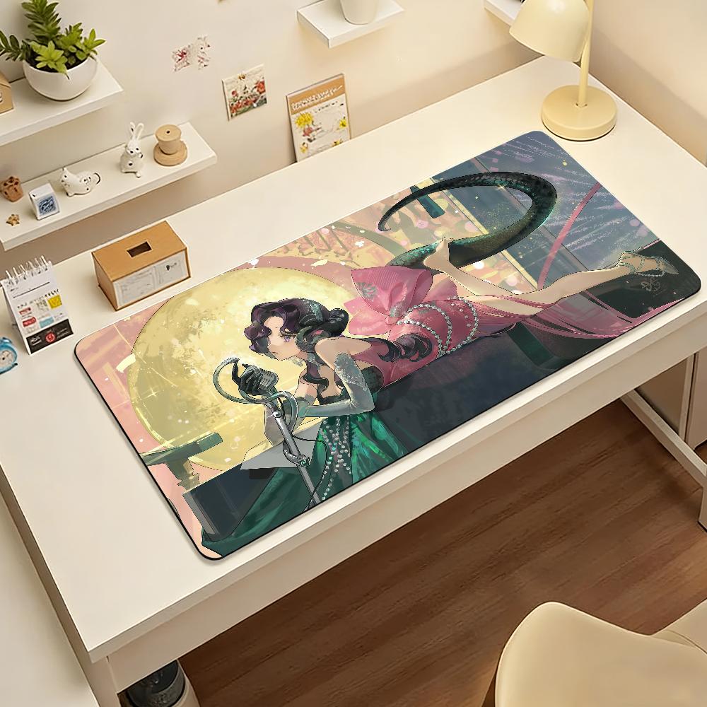 Large Gaming Desk Mat Antislip Rubber Base Stitched Edges Mythical Anime Character Beach Print Nonslip Extended Mouse Pad