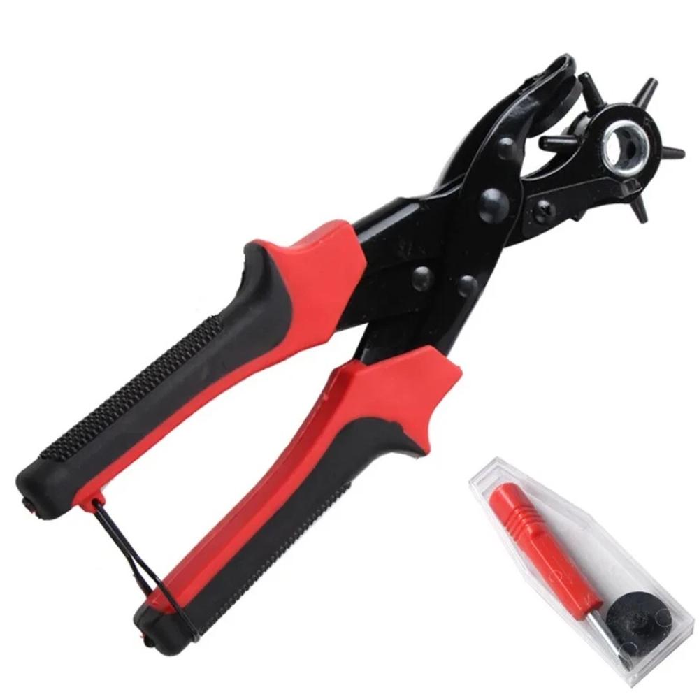 

Belt punching machine (can punch 6 round holes), wire pliers, multi-functional belt,belt bag,plastic products,leather,paper,card красный черный