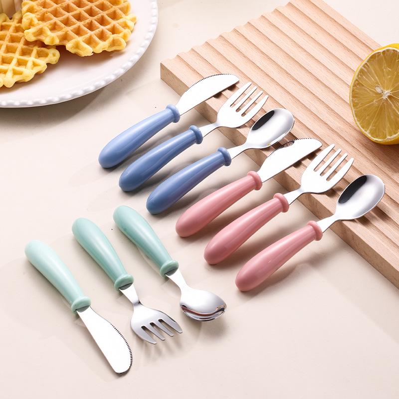 Adorable Toddler-Friendly Stainless Steel Cutlery Set: Portable Knife, Fork, and Spoon for Feeding Training
