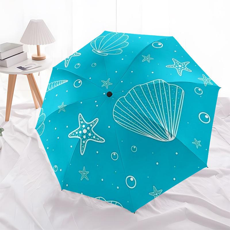 1pc Oceanic Seashells Starfish Pattern Umbrella with Plastic Handle,Suitable for All Seasons Home Travel Outdoor UmbrellaDD1797