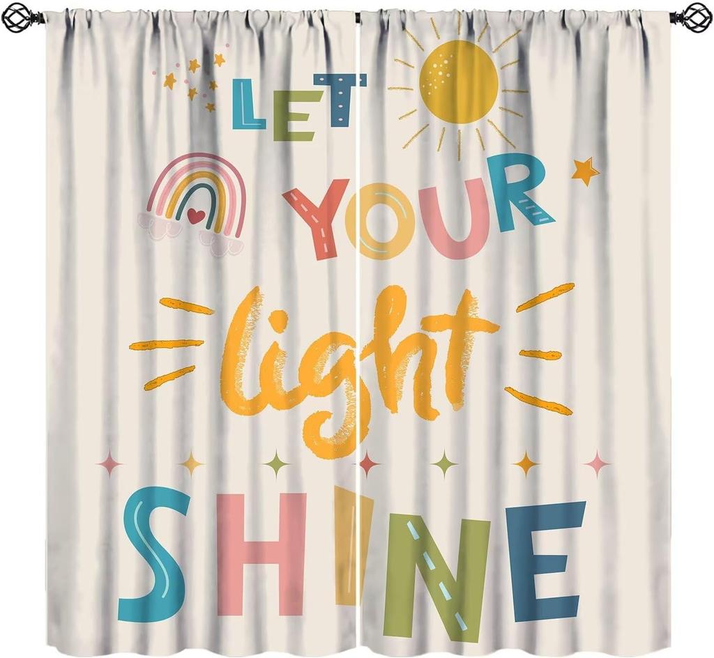 Cartoon Blue Bear Curta For Boys,Watercolor Little Cute Animal Aircrafts Hot Air Balloons Rainbow Window Drapes For Baby Boys