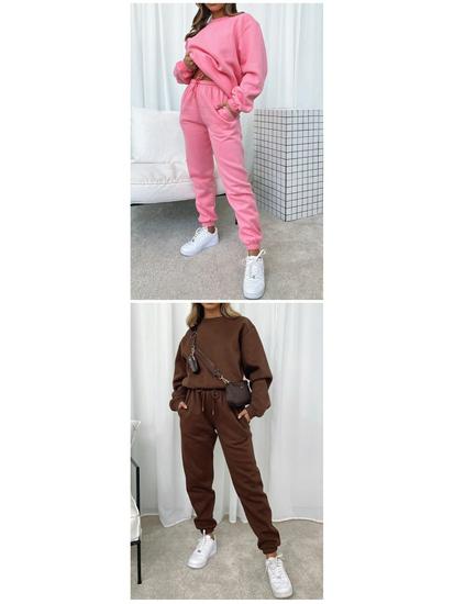 Women's New Fashion Solid Color Long Sleeve Pullover and Sweatpants Set for Autumn and Winter